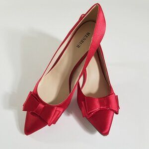 Womens Menbur Red Satin Slip On Pump Womens EU 39 US 8.5 2 3/4" Heel Bow